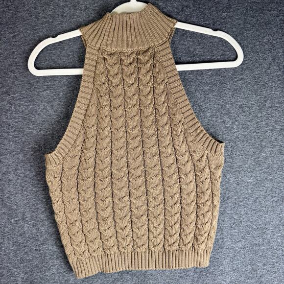 IRIS Cowl Turtleneck Top With Textured Knit Pattern Stretch Brown Large - Picture 6 of 10